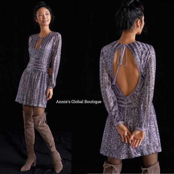 NWT ANTHROPOLOGIE Sequined Open-Back Mini Dress. Size 6 - Picture 11 of 16